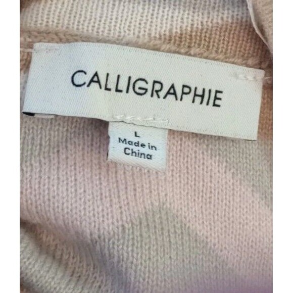 Calligraphie Long Cardigan Open Front Abstract Pink Gray Brown Size Large - Picture 3 of 4